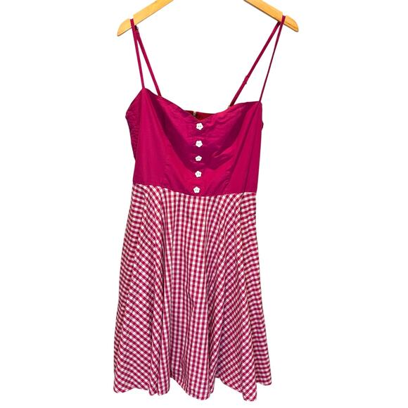 Hell Bunny Pink & White Gingham Fit & Flare Dress - size Large - Picture 1 of 8